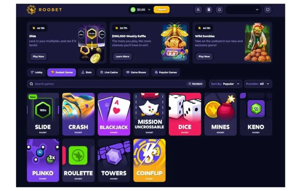 Roobet mobile Originals screenshot