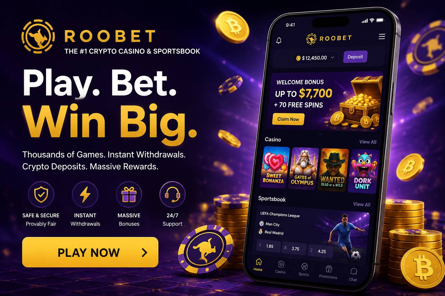 Roobet mobile lobby screenshot