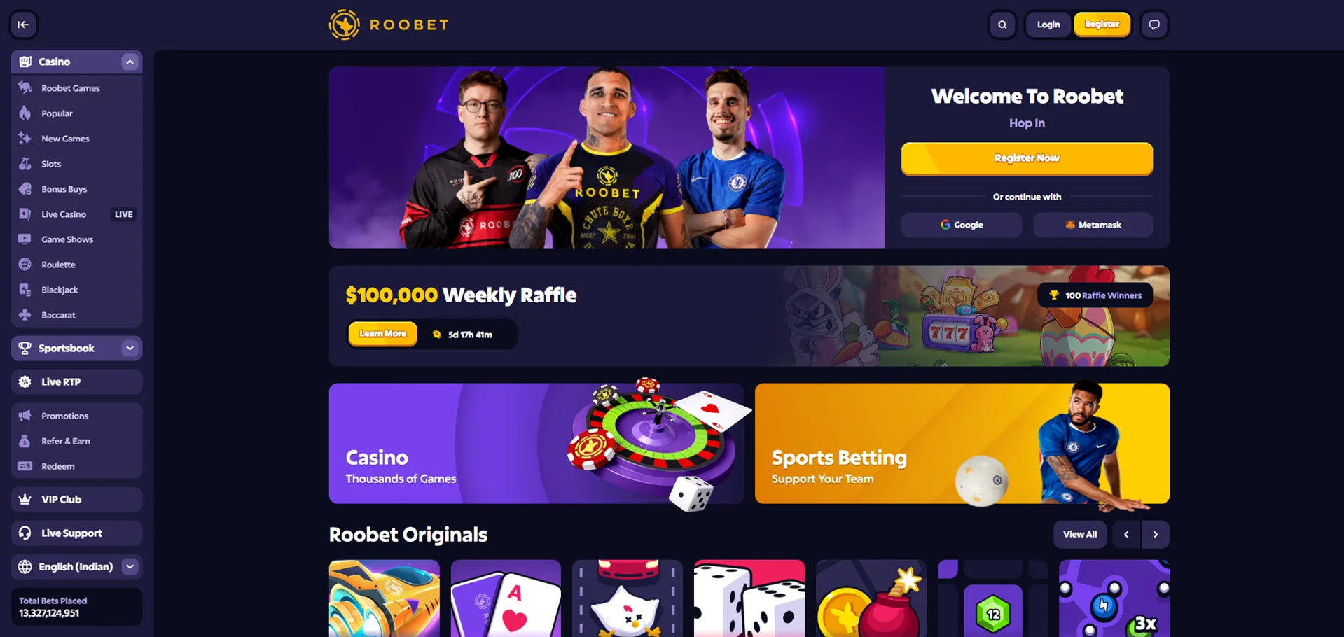 Roobet live casino screenshot